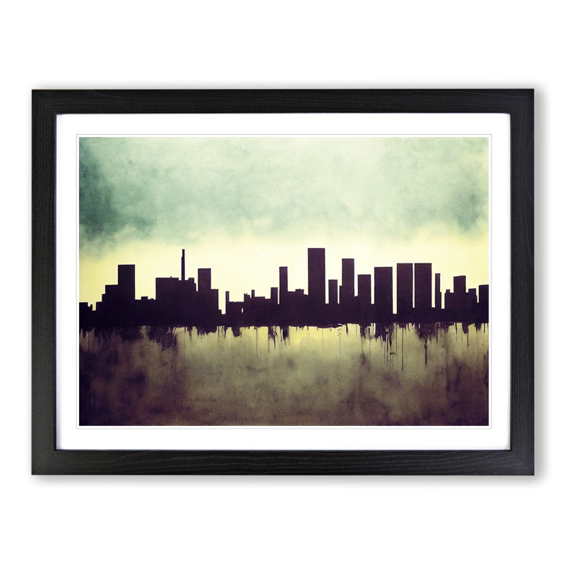 Eccentric Skyscraper Skyline Abstract - Single Picture Frame Painting, 46cm H x 64cm W x 2cm D, Black Frame
