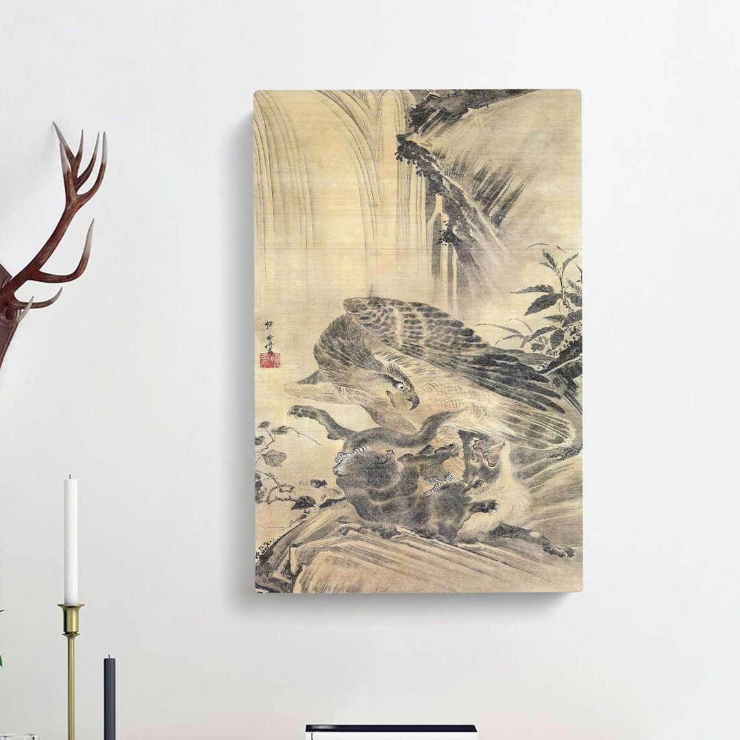 Eagle Attacking a Lion by Kawanabe Kyosai - Wrapped Canvas