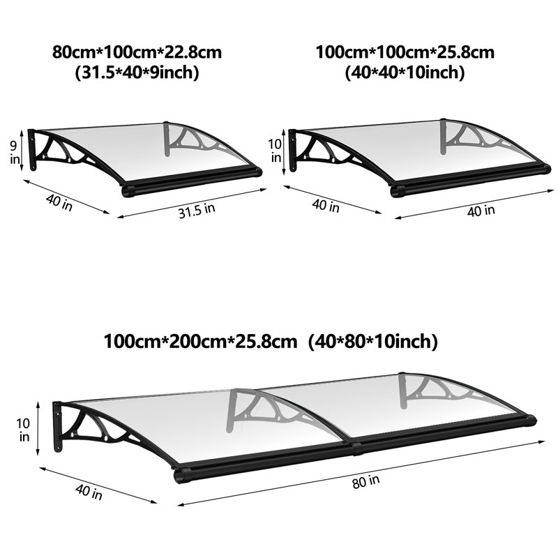 Auvent de fenêtre en polycarbonate durable amélioré - bloc UV, auvent résistant aux intempéries 40 * 31,5 po