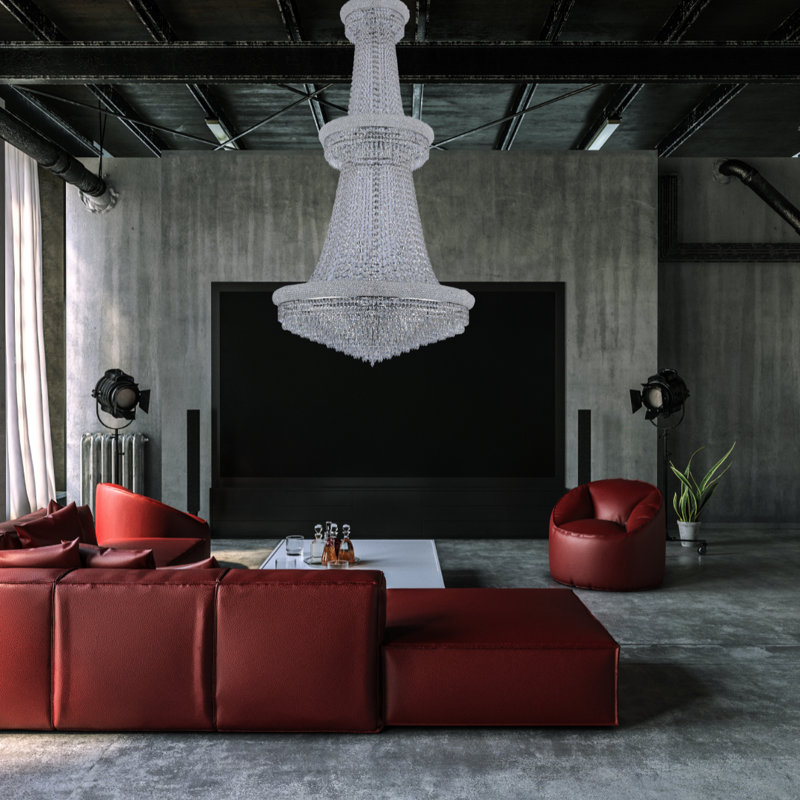 51-lights Empire Chandelier With Crystal Teardrop Accents, Chrome