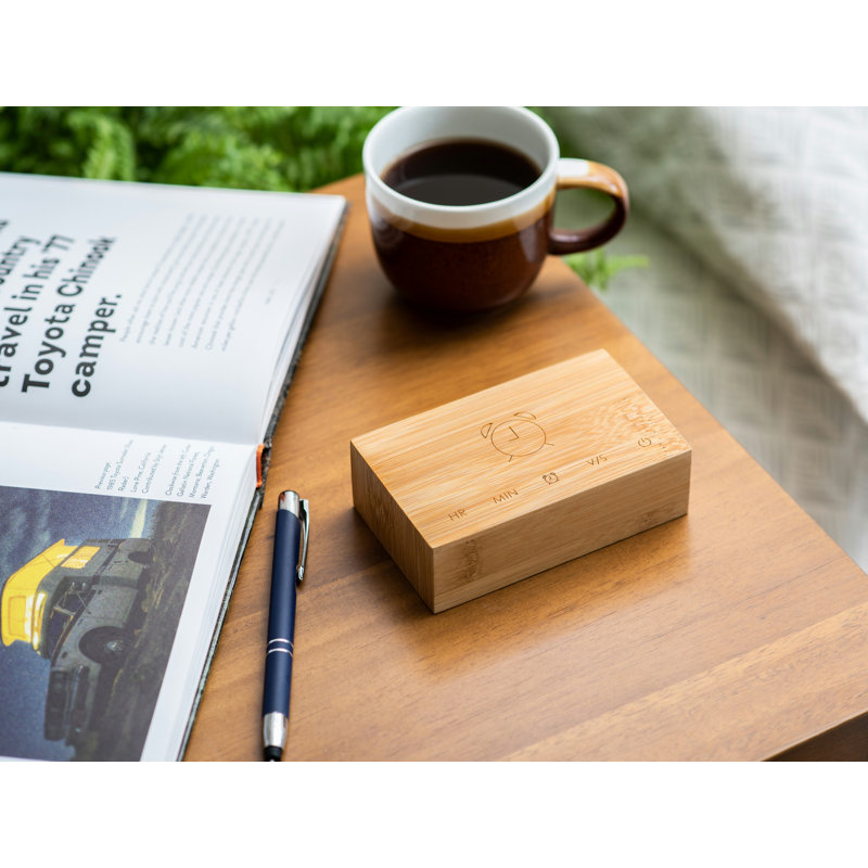 Sleek & Chic Modern Digital Wood Electric Alarm Tabletop Clock, Bamboo