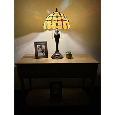 Hadria Tiffany Style Table Lamp Gold Stained Glass Crystal Beans LED Bulbs Included H22""W12 -  Bloomsbury Market, 0B100296E2DC4EAFB875F20D28DFCC64