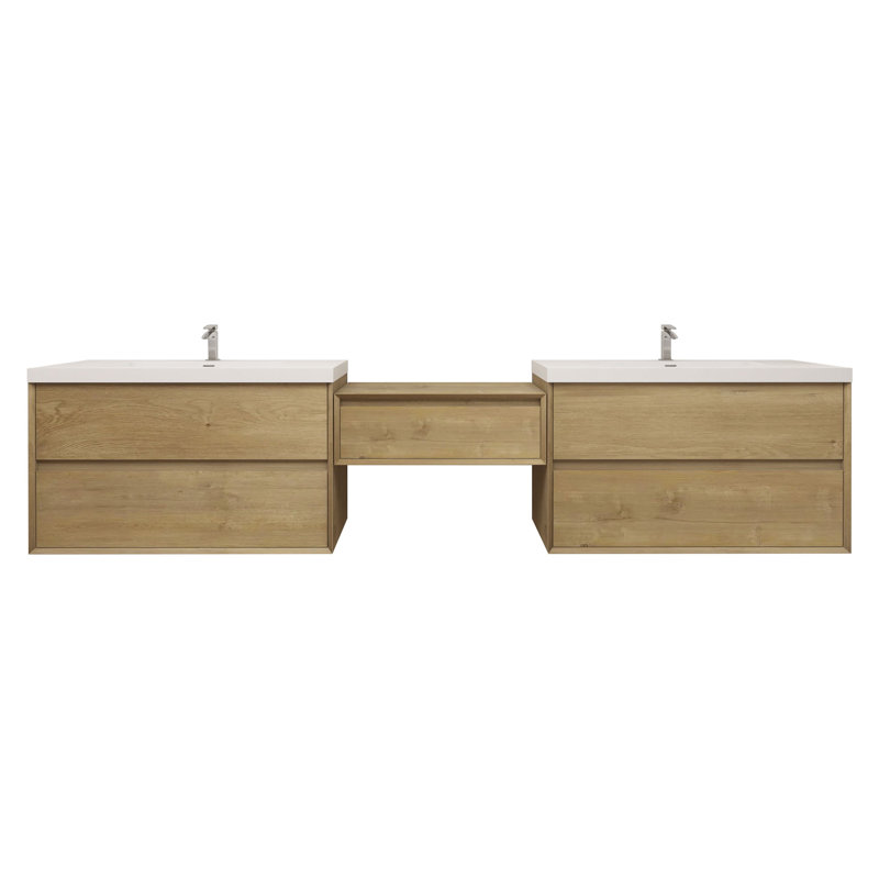 Aliki Wall Mounted Vanity With Reinforced Acrylic Sink, Oak, 80"