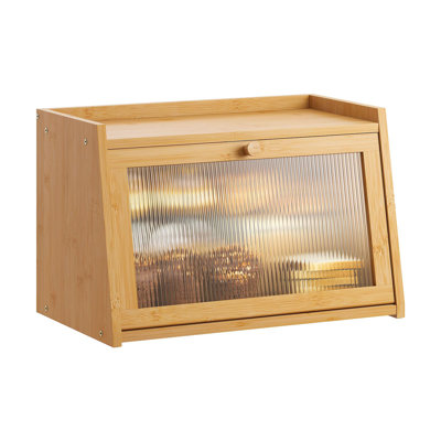 Grande boîte à pain, facile d'accès et de nettoyage - Boîte à pain en bambou pour comptoir de cuisine avec porte en acrylique (naturel, moyen)
