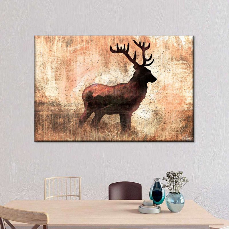 Cerf iconique texturé sur toile, H 8 po x l 12 po x P 1 po