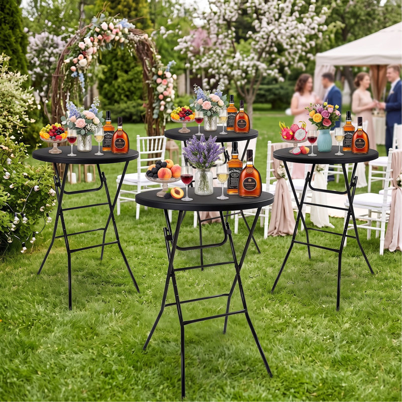 Ensemble de 4 tables de bar rondes de 81 cm (32 po) de hauteur, tables de bar pliantes de 110 cm (43,3 po) avec pattes détachables, noires