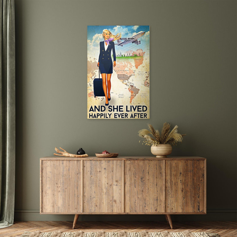 «Flight Attendant and She Lived Happily Ever After», uniforme sur toile tendue, H 14 po x l 11 po x P 1,25 po