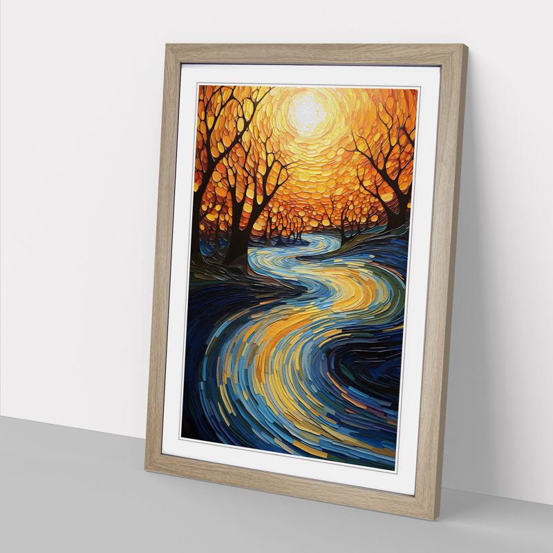 River Abstract - Framed Print, Oak, 64cm H x 46cm W x 2cm D