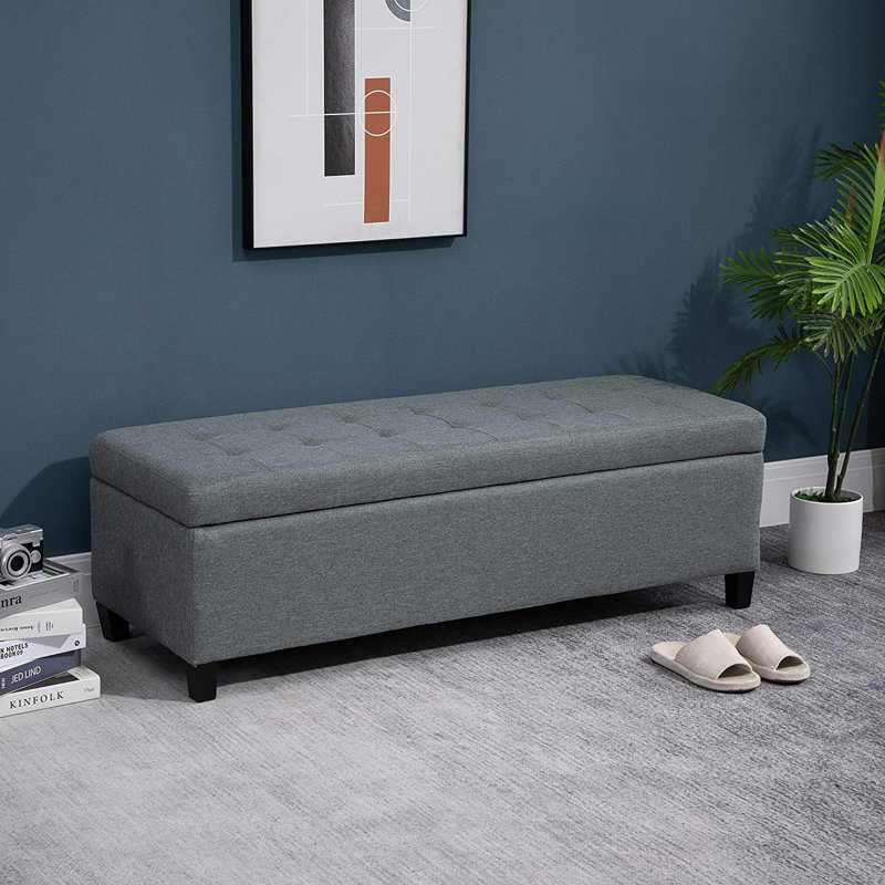 Adita Polyester Blend Upholstered Storage Bench, Grey