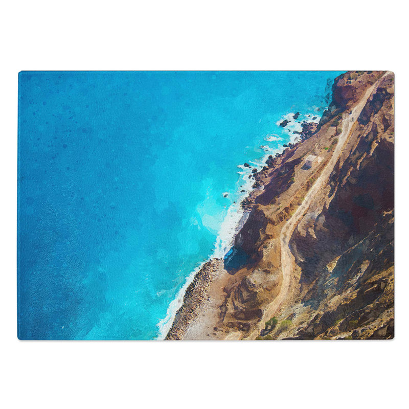 Tempered Glass Coastline of Crete in Greece Chopping Board, 39 cm W x 28.5 cm L