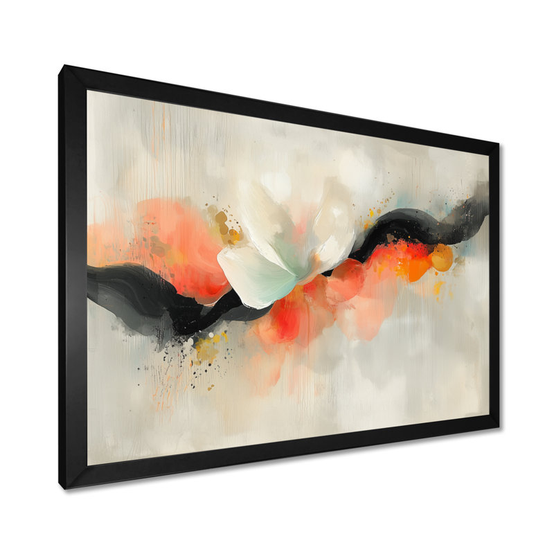 «Emotion Pulse Of Volcano», encre liquide abstraite, H 12 po x l 20 po, Avec cadre, Noir