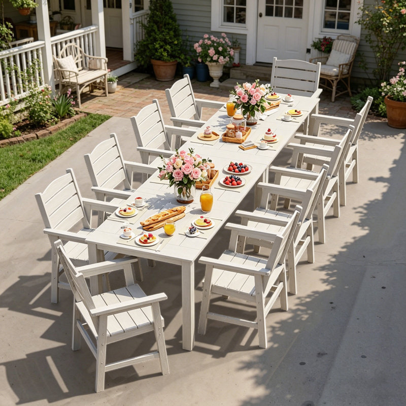 10 - Person All Weather Outdoor Table and Chairs 12 Pieces Patio Dining Sets Outside Furniture With Umbrella Hole& Aluminum Frame HIPS Modern Patio Dining Set for 10 Person For Outside Backyard/Porch/Deck, 2-Tables 10-Chairs, Dark Blue