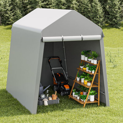 Remise de rangement portative pour l'extérieur, structure en acier robuste avec portes à enroulement et ventilation, 6 x 8 pi, garage et jardin pour motos, VTT et outils, gris