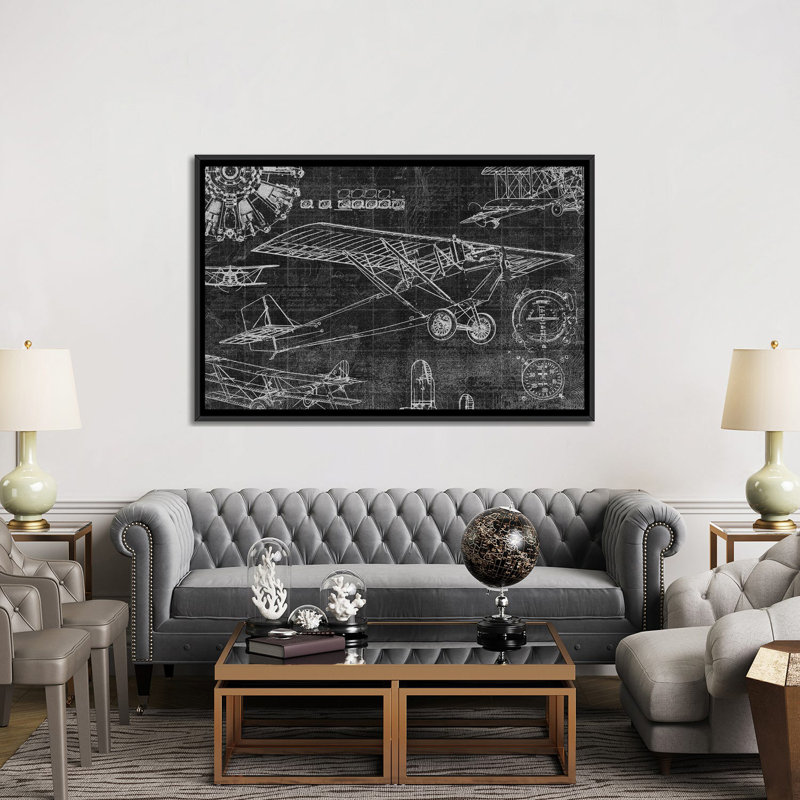 « rétro aviation i », impression sur toile, H 18 po x l 26 po x P 1,5 po, Toile avec cadre noir, Pas de tapis