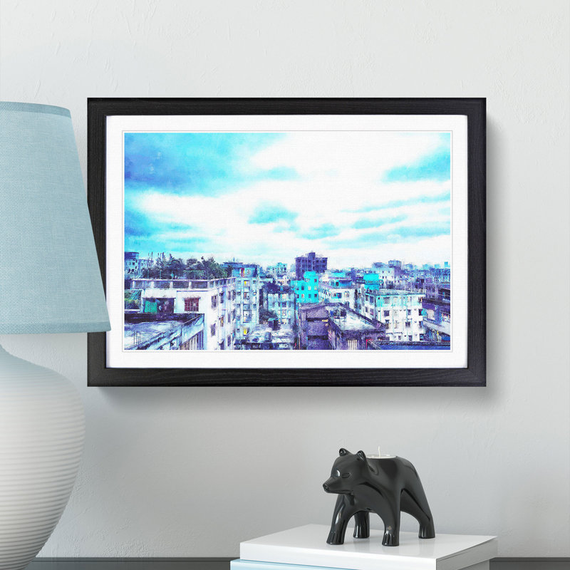 Skyline of Dhaka in Bangladesh - Picture Frame Painting Print on MDF, 33cm H x 45cm W x 2cm D, Black Framed