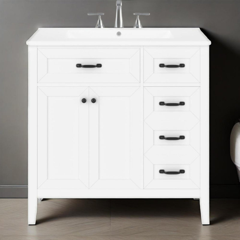 Ensemble de meuble-lavabo 36 po avec lavabo, armoire de salle de bain avec tiroirs, structure solide et panneau en bois aggloméré