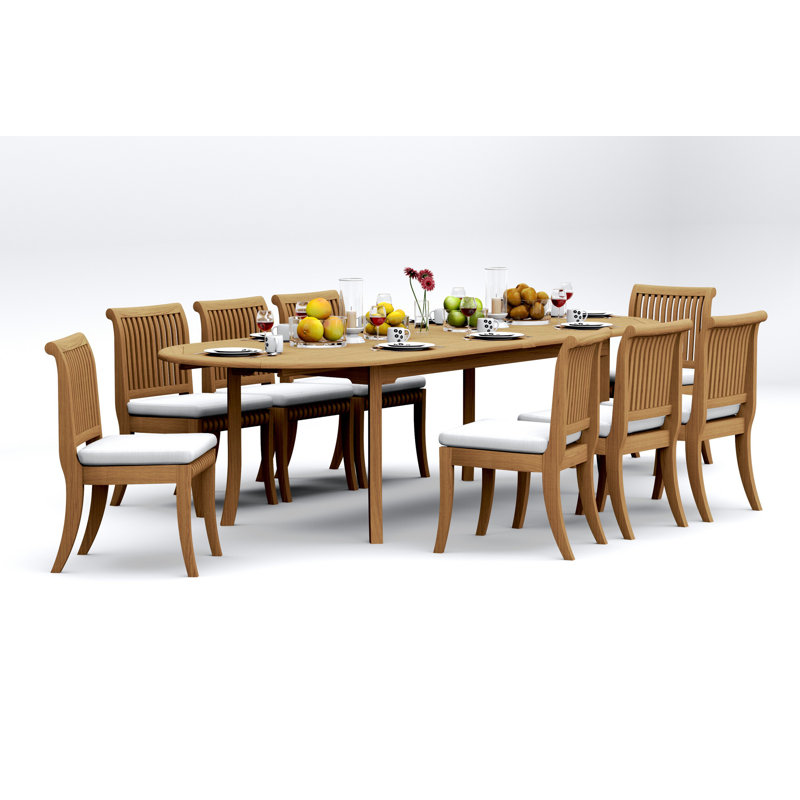 Ensemble de salle à manger 11 pièces en bois de teck de qualité A: 118 po Table ovale à double extension Giva # 11GV2600, 8