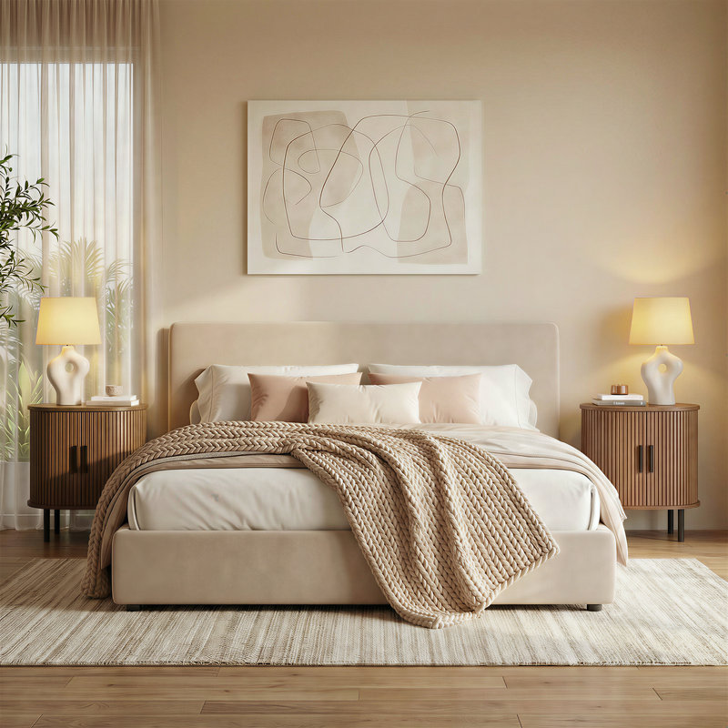 23.6" H Tambour Modern Nightstand With Storage, Walnut