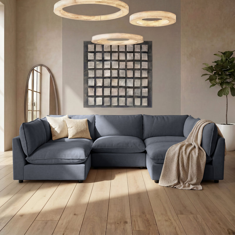 Heffernan 106.38” W Oversized 5-Seater Composable Modular Sofa, Blue Gray Chenille