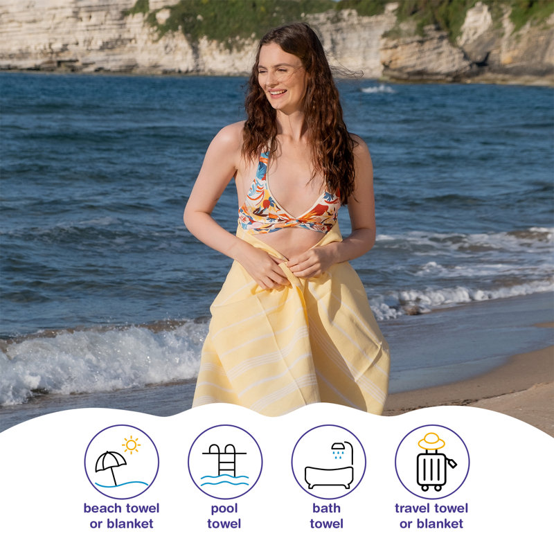 Ensemble de 6 serviettes pour lit de plage en coton turc Alize, Jaune