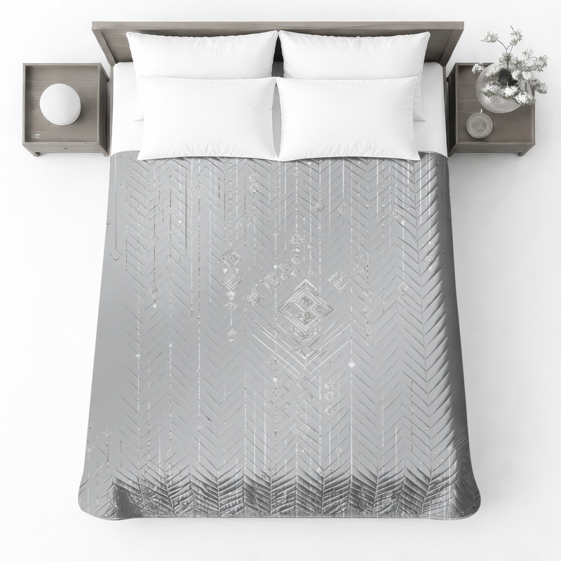 Geometric Silver Lines Quilted Bedspread All Sizes, Queen