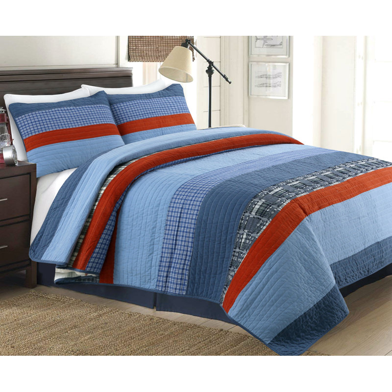 Cotton Striped Quilt, Queen Quilt + 2 Shams