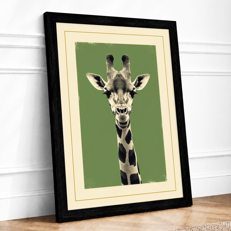 Giraffe Facing Forward Modern - Framed Print, A3 - 42.0 x 29.7 cm, Black