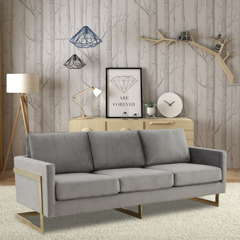 Bellago Modern Velvet 3-Seater Sofa with Stainless Steel Base – Comfortable Upholstered Couch with Removable Cushions for Living Room, Office & Lounge