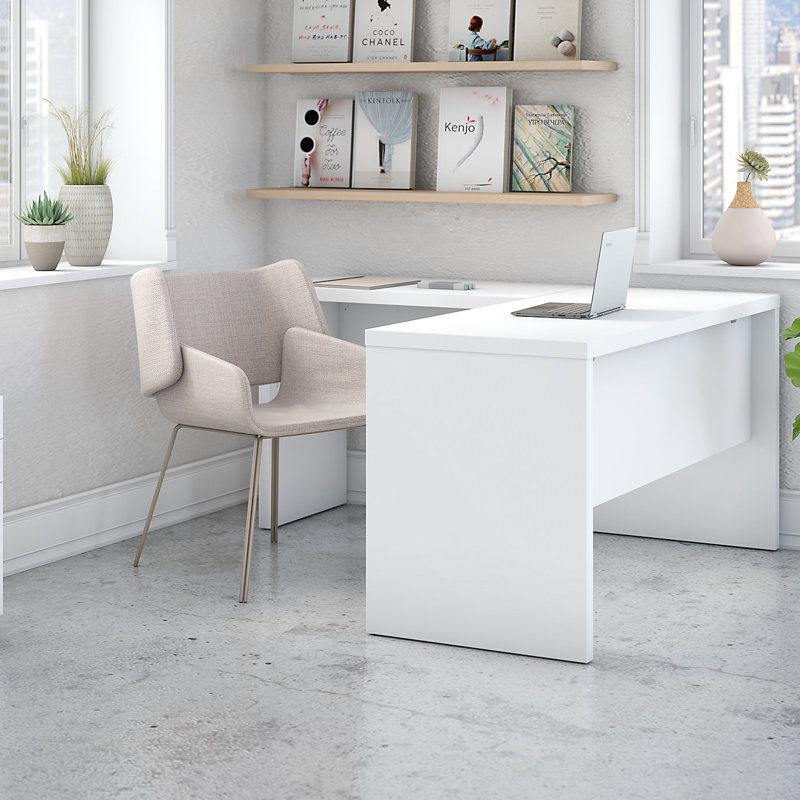 Bureau en L réversible 2 pièces Echo, Blanc pur / blanc pur