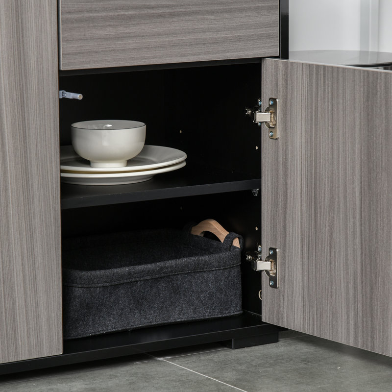 Buffet à buffet ultrabrillant avec tiroirs, Gris clair / noir
