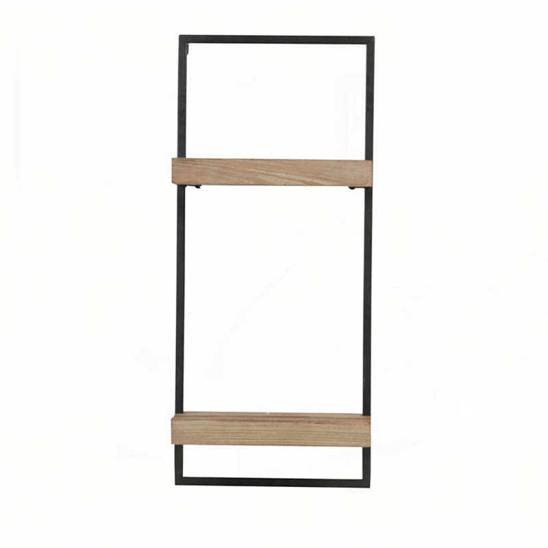 12x6x27" Iron and Wood Wall Shelf With Two Shelves