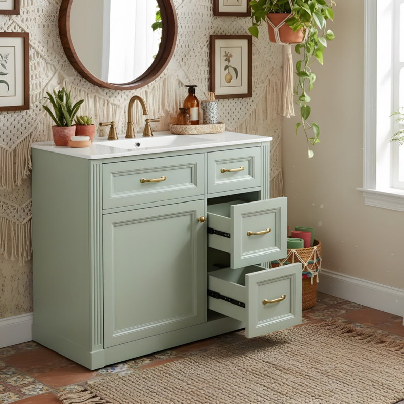 Coiffeuse 36 po avec 4 tiroirs et armoire, Vert