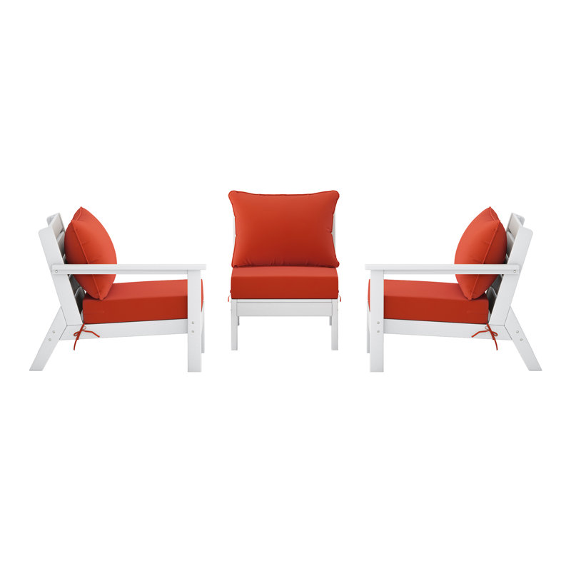 3-Piece Deep Seating Set With Cushions, White, Orange