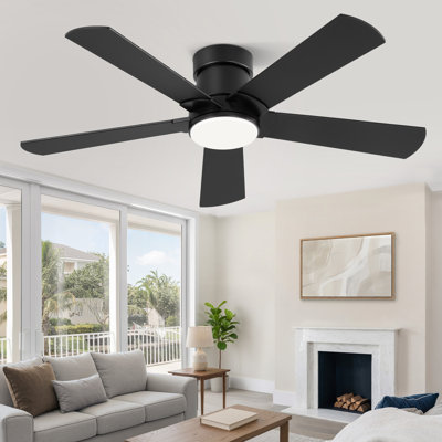 Ventilateur de plafond noir avec lumière à DEL de 42 po Abdullah pour chambre à coucher / cuisine / salon, télécommande