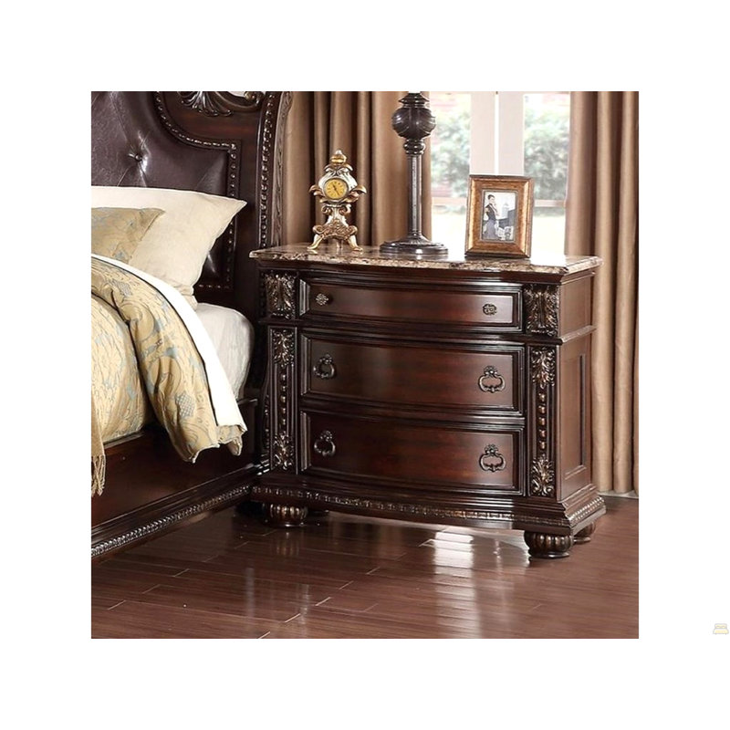 Table de chevet 3 tiroirs avec plateau en marbre 1pc
