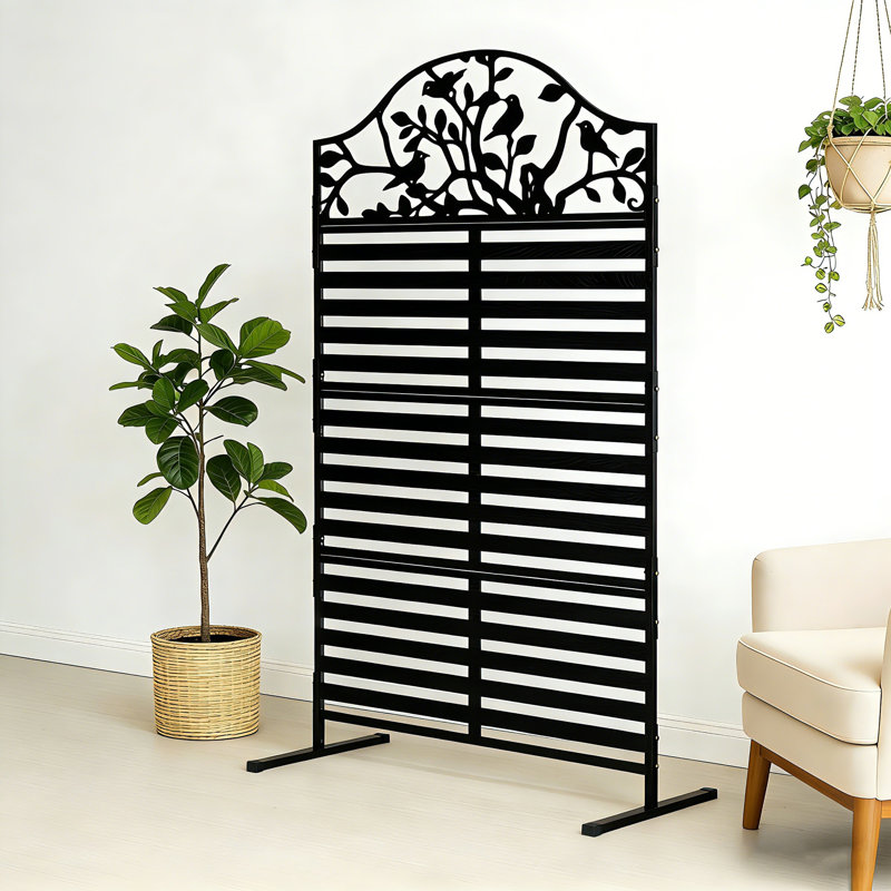 6,1 pi H 3,7 pi W Panneau d'intimité en métal, panneau de clôture pour décoration d'arbre, Noir