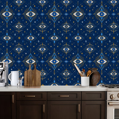 Peel and Stick Wallpaper Evil eye seamless Magic occult symbol line art collection Hamsa eye Contact Paper Removable Self Adhesive Wall Mural Wall Decor for Bedroom Kitchen Cabinets 24in x 118in