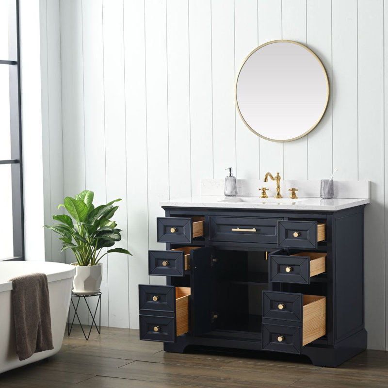 Ensemble de meuble-lavabo simple 42 po Currahee, Bleu indigo / or brossé