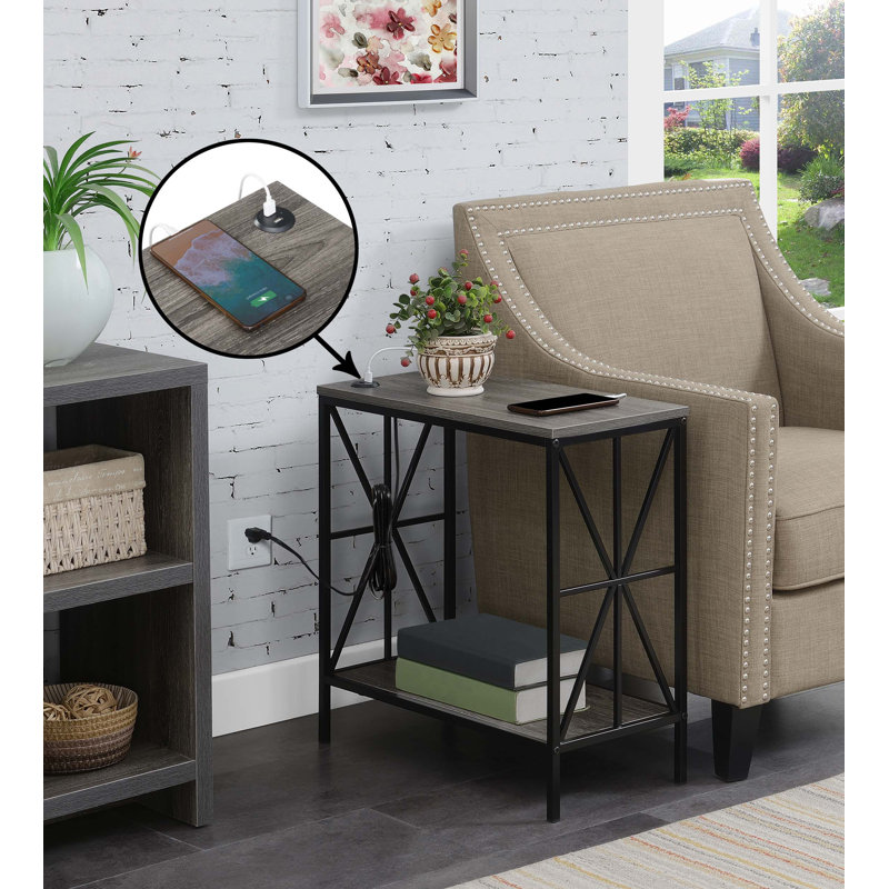 Jaiseon Frame End Table with Storage, Weathered Gray Top/Black Base