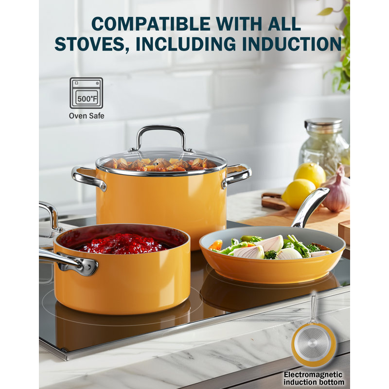 Yellow 10-Piece Hard Anodized Nonstick Ceramic Cookware Set