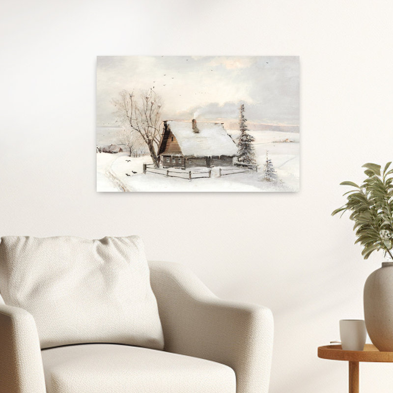 Cabane isolée, paysage abstrait, art hivernal, H 24 po x l 16 po