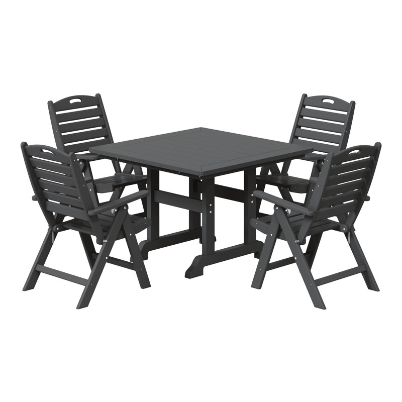 Laguna 5-Piece Square Table Folding Highback Chair Dining Set, Gray