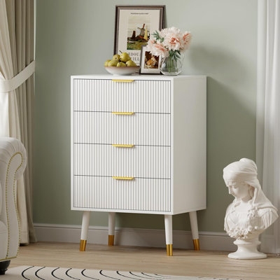 4 Drawer Dresser Tall Dresser With Gold Metal Handles Small Dresser Storage Chest Cabinet by Mercer41