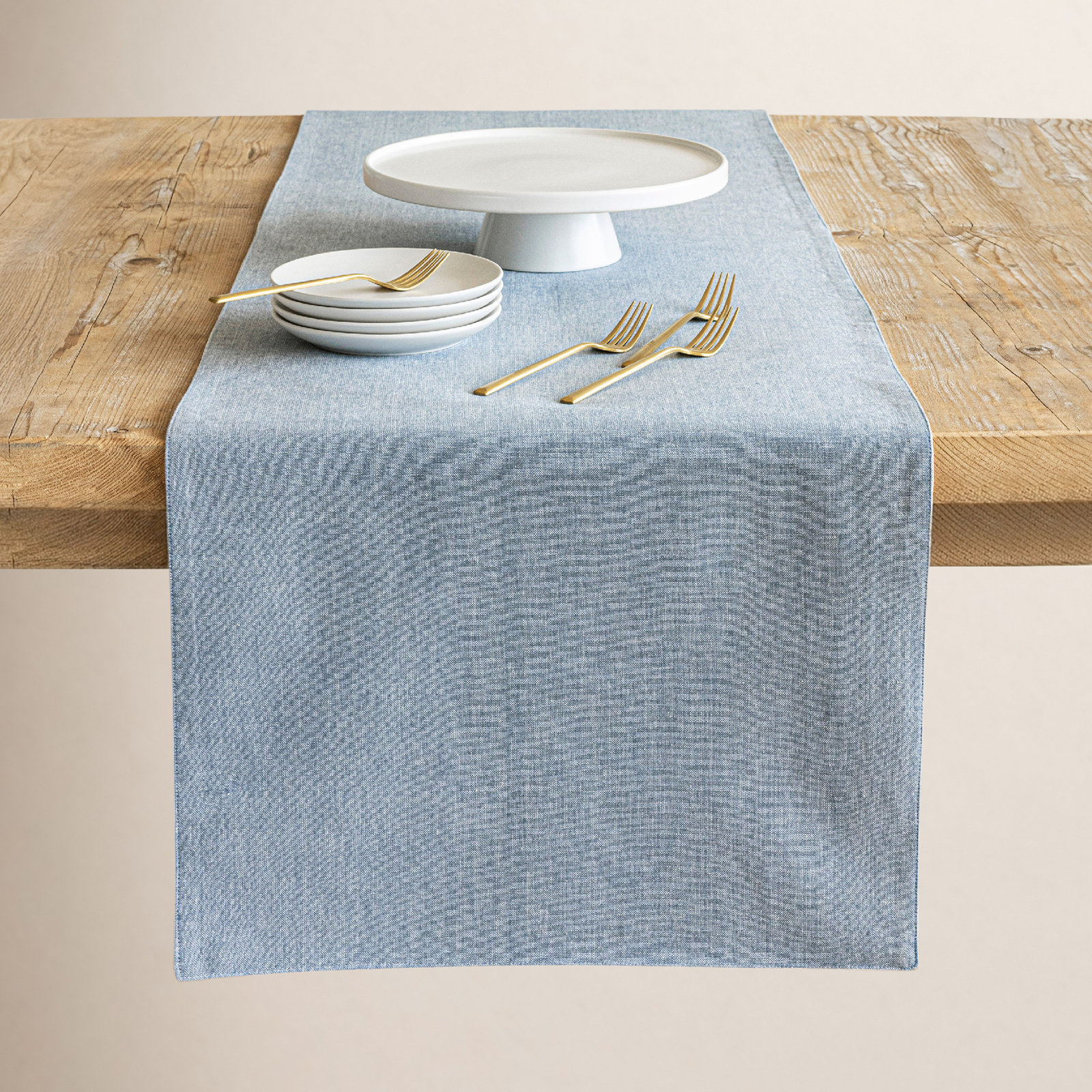 Over&Back Woven Chambray Table Runner, 18" W x 90" L, Blue