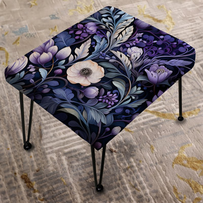 Deep Emerald Purple Ferns Enchanted - Floral Rectangle Ottoman