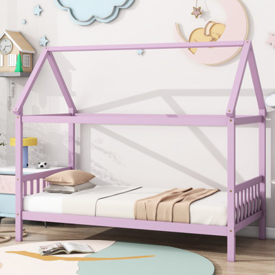 Twin House Bed In Blush Pink - Modern Design For A Stylish Bedroom House-Shaped Rubber Wood Pinkish Salmon Create Cozy Atmosphere