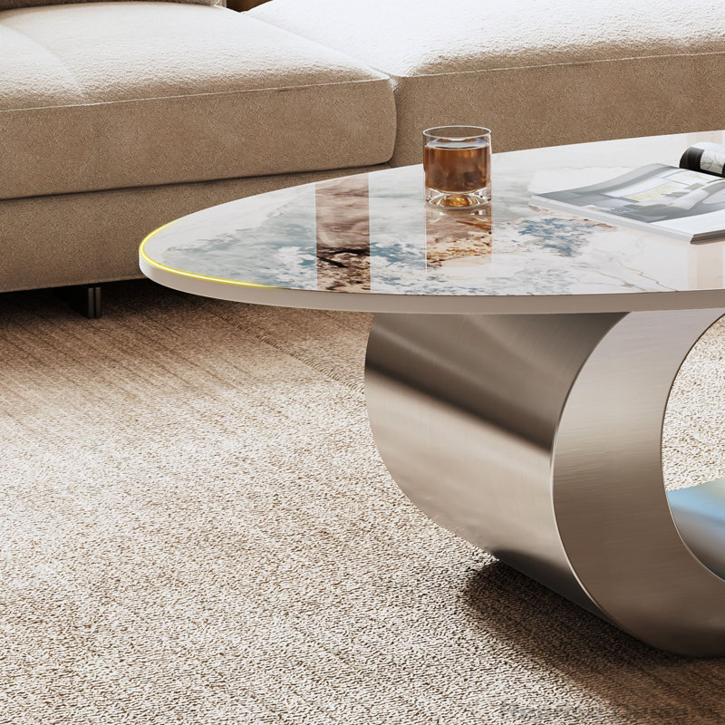 Table basse 49,2 "en faux marbre avec base en acier, Gris