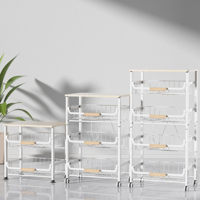 Panier de fruits pour la cuisine, paniers de rangement coulissants à 5 niveaux Chariots de rangement Tiroirs avec plateau en bois avec roulettes pour les collations Légumes Vianderos Para Cocina Modernos