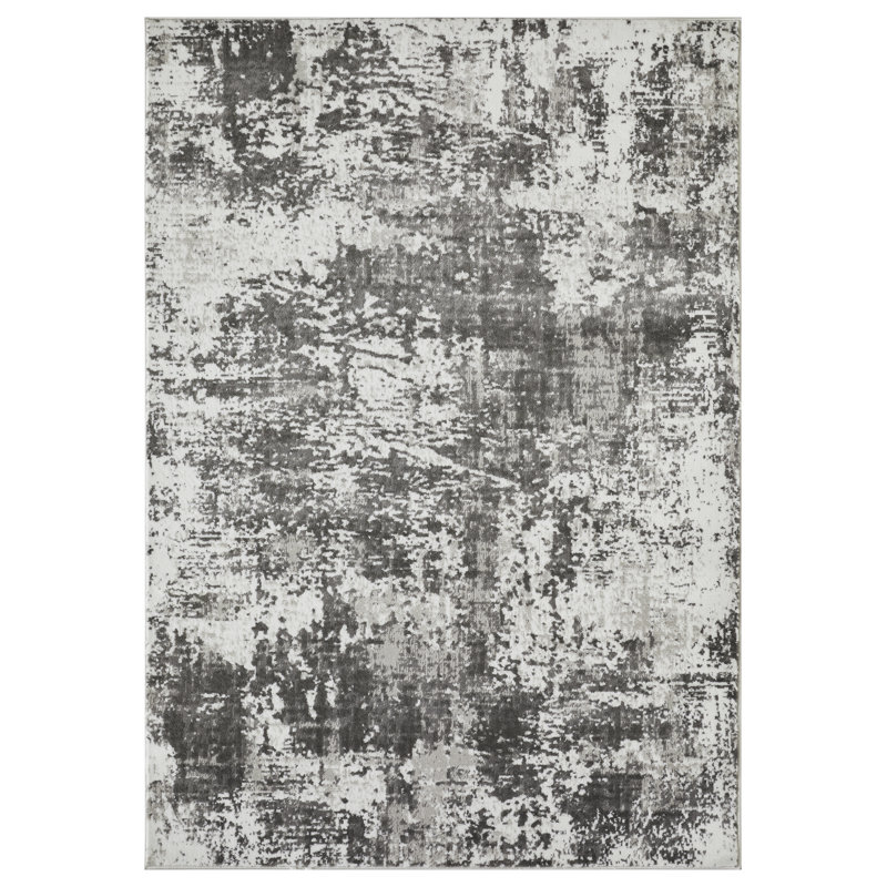 Tapis abstrait en polypropylène gris Sharitta, Rectangle 6 pi 7 po x 9 pi 2 po