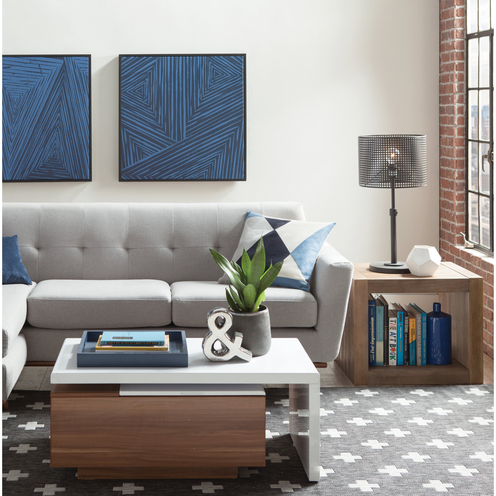 Umbria Striped Geometric Outdoor Rug, Rectangle 3'3" x 5', Gray/Black